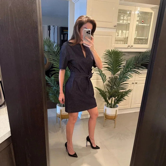 Dark Blue Jean Dress with Wrap  Belt, Theory, US - Picture 2 of 6